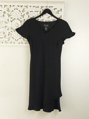 Vintage S.L. Fashions Beaded Asymmetrical LBD Dress Size 14